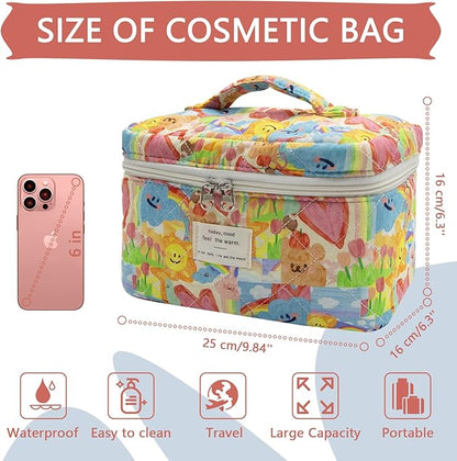 Large Makeup Bag, Cute Cosmetic Bag for Women Girls, Floral Coquette Aesthetic Toiletry Bag, Travel Make Up Organizer Bag (Heart Shape)