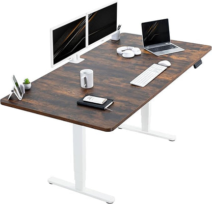 VIVO Electric 71 x 36 in Dual Motor Rustic Sit Stand Desk, Memory Height Adjustment, 2B Series, Vintage Brown Top White Frame, DESK-KIT-2W7N-36