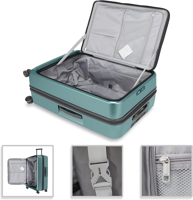 28 Inch Luggage with Spinner Wheels & TSA Lock, Expandable PC Hardside Large Checked Luggage with Top Opening, Durable Lightweight Rolling Suitcase, Green