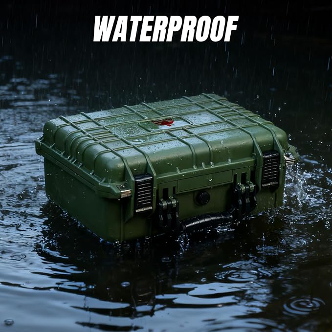 16x 12.8x 6.8 Inch Hard Case, Portable Weather Waterproof Protective Camera Case with Customizable Foam, Fit Use of Drones, Camera, Equipments, Green