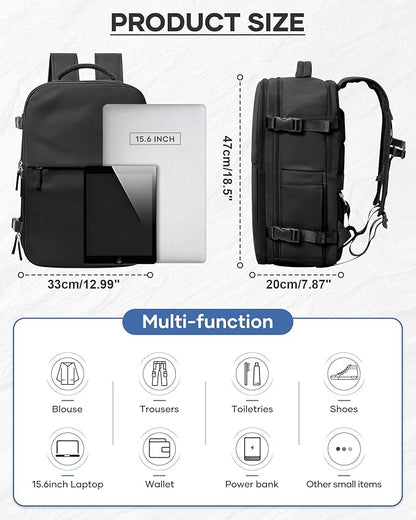 Vacuum Backpack Travel With Pump,Mochila De Viaje Compresion Al Vacio,Large Carry On Vacpack Backpacks For Women Men,Personal Item Travel Backpack With Vacuum System,Black