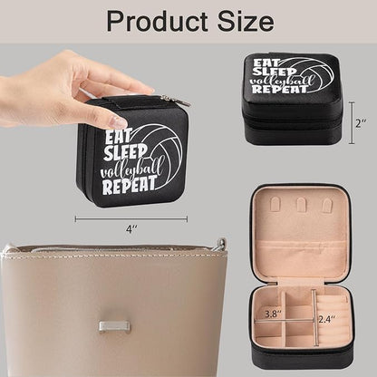 12 Packs Volleyball Mini Travel Jewelry Case Organizer Black Square Volleyball Stuff Small Portable PU Leather Jewelry Box Storage for Sports Club Birthday Christmas Goodie Favors Gifts