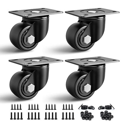 3 Inch Caster Wheels Set of 4, Heavy Duty Casters Load 4400lbs, Low Gravity Centere Industrial Swivel Casters, Plat Caster for Furniture and Workbench