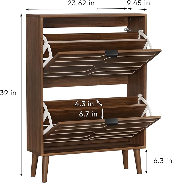 Spaco Walnut Shoe Storage Cabinet with 2 Flip Drawers for Entryway,Narrow Shoe Rack Organizer Cabinet with Doors for Hallway,Entrance