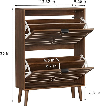 Spaco Walnut Shoe Storage Cabinet with 2 Flip Drawers for Entryway,Narrow Shoe Rack Organizer Cabinet with Doors for Hallway,Entrance