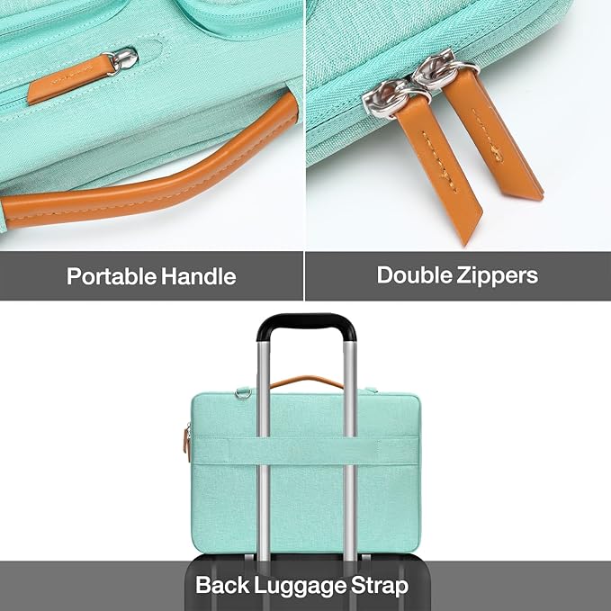 MOSISO 360 Protective Laptop Shoulder Bag,14 inch Computer Bag Compatible with HP Lenovo Dell ASUS Acer, HP, Dell Latitude, Lenovo,Side Open Messenger Bag with 4 Zipper Pockets&Handle, Aqua Green