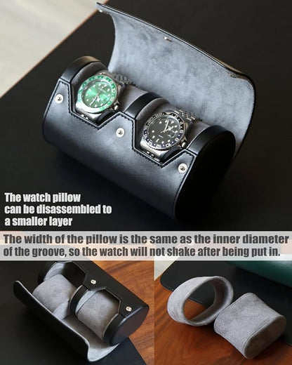 Watch Roll Travel Case for Men and Women with Suede Lining Portable 2 Slot Watch Display Storage and Organizer to Holder Large Watch(2 slot black)