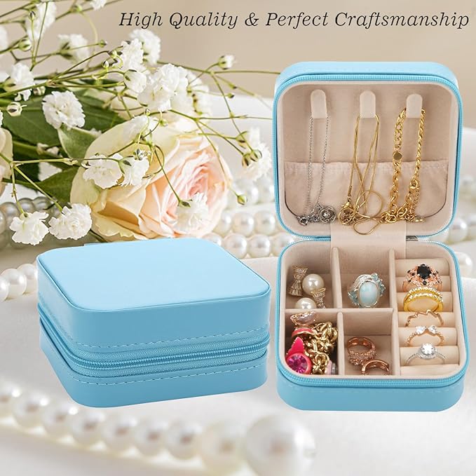 Bridesmaid Proposal Gifts Travel Jewelry Case Jewelry Travel Organizer Small Bachelorette party Jewelry Box Bridesmaid Gift Boxes Mini Storage Organizer Storage Box (8, White&Sliver)