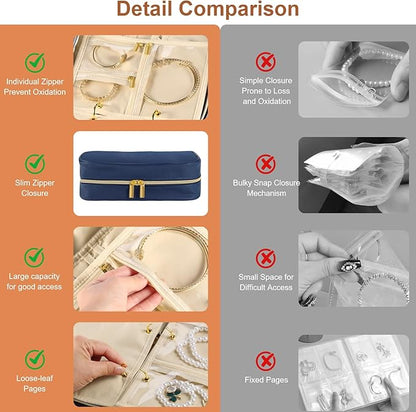 Travel Jewelry Case Organizer for Women, Jewelry Storage Book with Small Pouch, Travel Jewelry Bag Case for Traveling Necklace, Earrings, Rings, Bracelet Organizer (Blue)