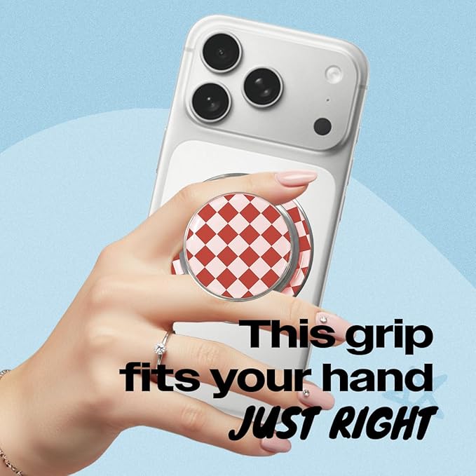 Trendy Magnetic Checkerboard Phone Grip - Sleek, Expandable, Collapsible - Non-Slip, Durable, Universal Fit - Ideal for Style-Conscious Users (Brown)