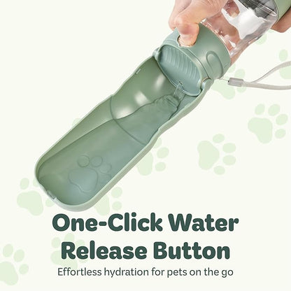 Portable Pet Food and Water Dispenser, 2 in 1 Cat & Small Dog Water Bottle & Food Container, Lightweight, BPA Free Pet Water Bottle Traveling Essentials for Walking & Hiking (Green, 13oz)