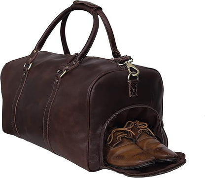 Leather Travel Bag,Weekender Overnight Bag Leather Large Carry On Bag Travel Tote Duffel Bag for Men & Women (Dark Brown)