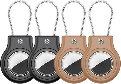 Waterproof Airtag Holder,4 Pack Airtag Case with Secure Lock,Airtags Keychain for Apple Air tag,Anti-Lost Protective Case Air tags Accessories for GPS Tracker Luggage,Key,Pet-Black/Black/Brown/Brown