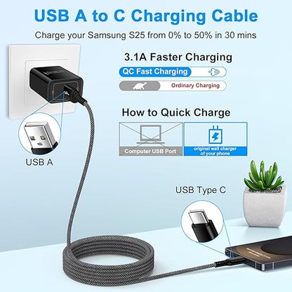 for Samsung Phone Charger Cable Fast Charge 10FT for Samsung Galaxy A17 A16 Z Fold 7 Z Flip 7 FE A36 5G A56 A26 S25 Ultra, 3.1A Long USB to USB C Cable Type C Charging Cord Android Charger Power Cord