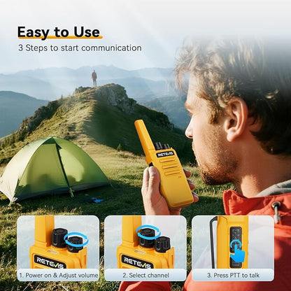 Retevis RT68 Walkie Talkies for Adults, Portable FRS Two Way Radios Rechargeable, Durable 2 Way Radios Long Range, VOX Hands Free, USB Charging Base for Camping, Climbing and Road Trips (2 Pack)