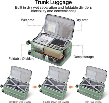 Hanke 24 Inch Luggage with Cup Holder and Charge,Top Opening Hard Shell Suitcases with Wheels and Dividers,Aluminum Frame Trunk Luggage Medium Checked Suitcase with Lock for Travel,Forest Green