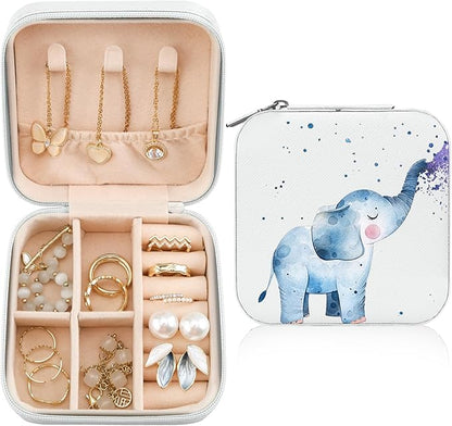 MAYCARI Jewelry Box with Cute Elephant Pattern Design, PU Leather Jewelry Travel Organizer Case-Rings/Earrings/Necklace Storage Box for Women Birthday Mom Friends Her Bridesmaids Girls Teenage s