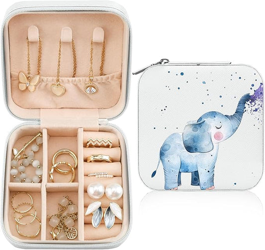 MAYCARI Jewelry Box with Cute Elephant Pattern Design, PU Leather Jewelry Travel Organizer Case-Rings/Earrings/Necklace Storage Box for Women Birthday Mom Friends Her Bridesmaids Girls Teenage s