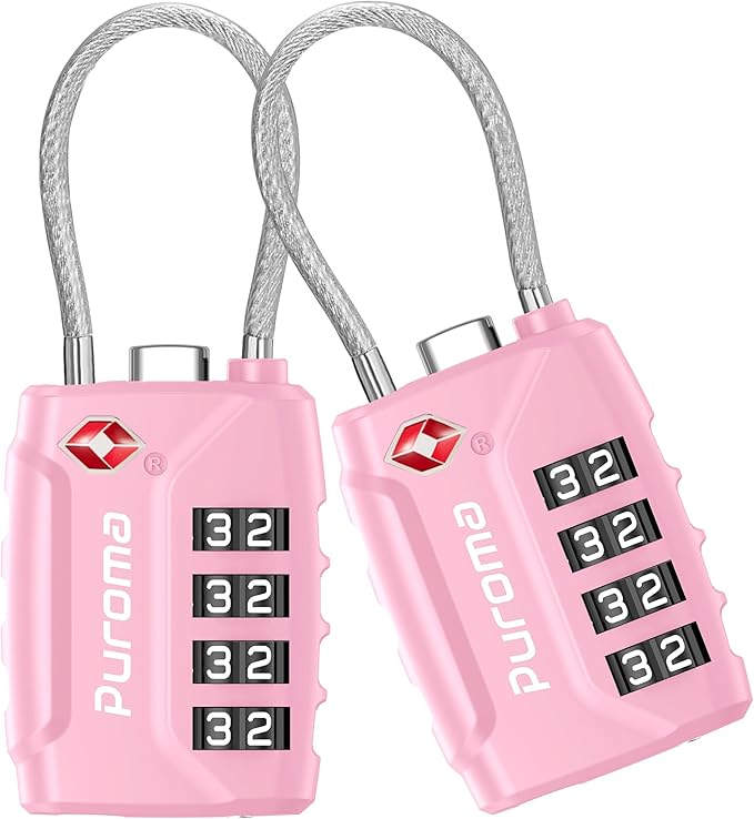 Puroma 2 Pack TSA Approved Luggage Locks, 4 Digit Combination Travel Locks Resettable Code Lock with Zinc Alloy Body for Suitcase, Toolbox, Backpack, Bag, Gym Locker (Basic Pink)