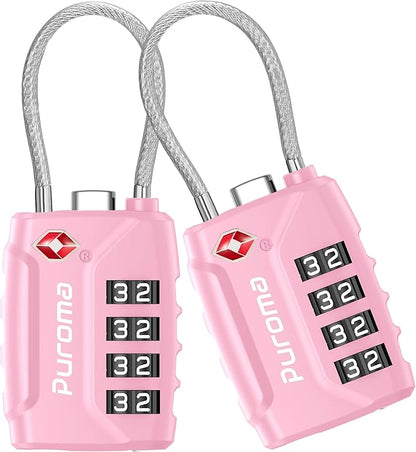Puroma 2 Pack TSA Approved Luggage Locks, 4 Digit Combination Travel Locks Resettable Code Lock with Zinc Alloy Body for Suitcase, Toolbox, Backpack, Bag, Gym Locker (Basic Pink)