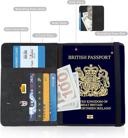 ILIYAH-Passport Cover-Passport Holder Travel Wallet-RFID Blocking Passport Case Travel Accessories Card Holder Wallet Unisex Travel Gifts(Black)