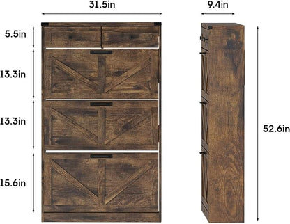 Shoe Cabinet with 3 Flip Drawers & 2 Drawers,Freestanding Shoe Storage Cabinet for Entryway,Farmhouse Narrow Slim Organizer Rack for Foyer,Hallway,Rustic Brown