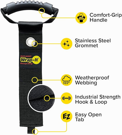 Easy-Carry Wrap-It Storage Straps - 22" (2-Pack) Black with Grommet - Extension Cord Holder Organizer for Garden Hose Storage Cord Straps