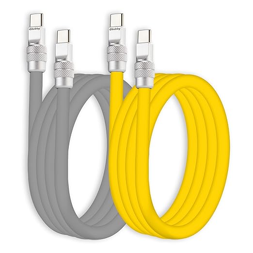 chubbycable Couple Chubby 2-Pack 240W USB C Cable Extra Thick Silicone Fast Charging Cable Compatible with iPhone 17-15 Series iPad Galaxy Series, Gray+Yellow, Type-C to Type-C, 4.9FT