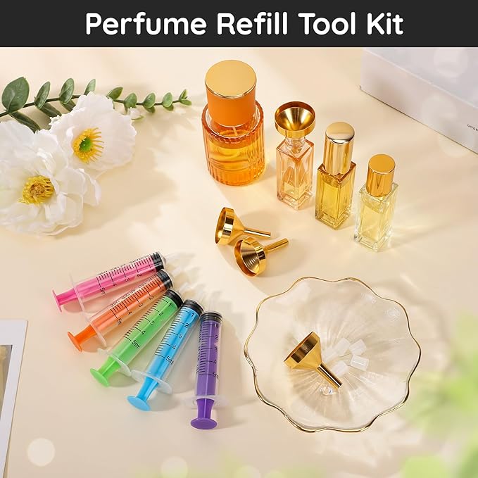 Segbeauty 10pcs 5ml DIY Perfume Travel Refillable Decanter Kit, Plastic Perfume Funnel Dispenser Refill Tool 0.34oz Extractor Pump, Decants Refill Making Kit for Travel Cologne Bottles Decanting
