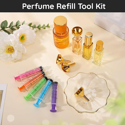 Segbeauty 10pcs 5ml DIY Perfume Travel Refillable Decanter Kit, Plastic Perfume Funnel Dispenser Refill Tool 0.34oz Extractor Pump, Decants Refill Making Kit for Travel Cologne Bottles Decanting