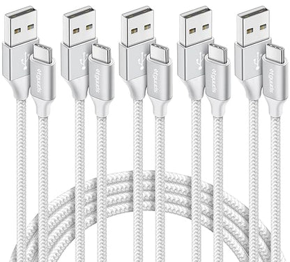 etguuds USB A to USB C Cable 5-Pack (3/3/6/6/10 ft), Fast Charging Type C Charger Cord for iPhone 17 16 15 Pro Max Plus Air, Samsung Galaxy S25 S24 S23 S22 S21 S20 A56 A17 A16, Pixel, Moto G, White