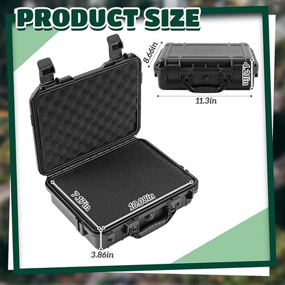 1 Pcs 11.3 x 8.7 x 4.2 Inch Waterproof Hard Case with DIY Customizable Foam Insert Portable Protective Case with Knife for Camera Drones Equipments Tools Test Instruments (Black)
