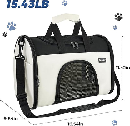 Zavothy TSA Airline Approved Soft-Sided Pet Carrier for Small to Medium Cats and Puppies, Up to 15 Lbs – Collapsible Travel Carrier for Dogs & Cats, White