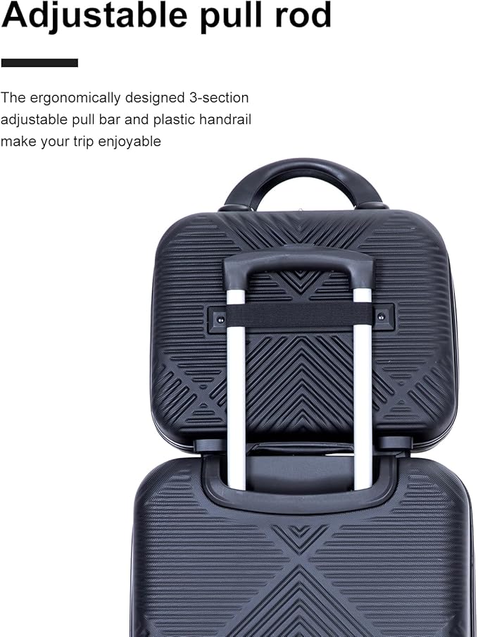 Luggage 4 Piece Set, Hardshell ABS Suitcase Set with Double Spinner Wheels, Lightweight Durable Large Luggage set, Carry On and Checked Travel Luggage, Black
