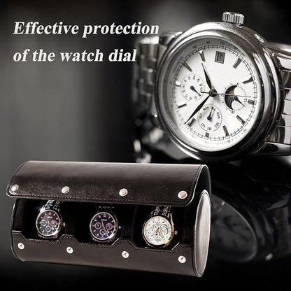 MR.OKAY 3 Watch Travel Case-Classic Leather Watch Case With Superb Texture.Portable Watch Roll Or Organizer For Storage And Display. Men's Great Gift For Traveling,100% Handmade by Artisans.