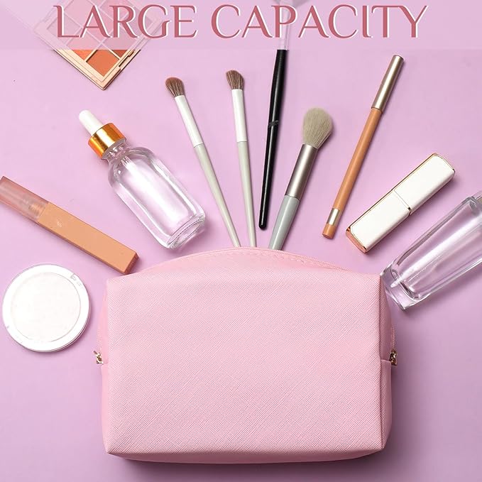 Cunno 100 Pcs Makeup Bags Bulk PU Leather Cosmetic Pouch Christmas Small Pouch Bag DIY Toiletry Bags Preppy Aesthetic Travel Storage Organizer for Women Travel Christmas Party Gift(Pink)