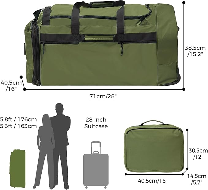 Rolling Duffel Bag with 3 Wheels, 110L-120L Expandable Foldable Travel Duffel, 28" No-Sag Design Waterproof Carry On Luggage, Lightweight Weekender Bag for Men Women, Camping/Cargo/Air Travel