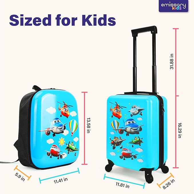 emissary Kids Luggage With Wheels,Suitcases For Boys, Airplane Luggage Set, Kids Carry on Luggage with Wheels, Toddler Rolling Suitcase