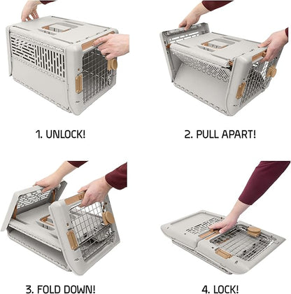 SportPet Designs Collapsible X-Small Pet Travel Carrier (Tan), Hard-Sided Kennel for Small Dogs, Puppies, Cats, Kittens, Animals up to 20lbs, Washable Home & Outdoor Pet Crate, 19.6"L x 13.5"W x 12"H