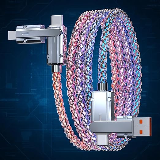 USB Cable PD Fast Charger Lighted Up (USB 4IN1 RGB),Supports Data Transfer, can be Used as a Night Light, Cable Length Approx. 39 inches, Compatible with Most Devices.