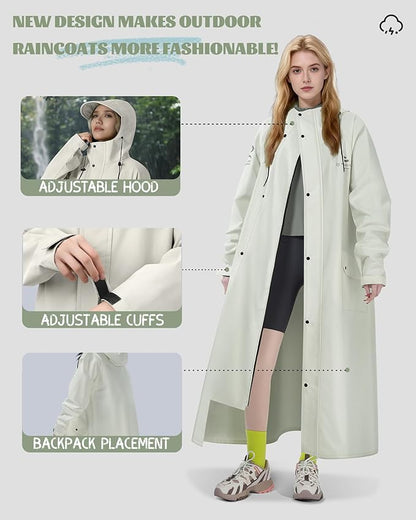 Men's Rain Jacket with Hooded Waterproof Lightweight Packable Long Raincoat Poncho for Women Adults