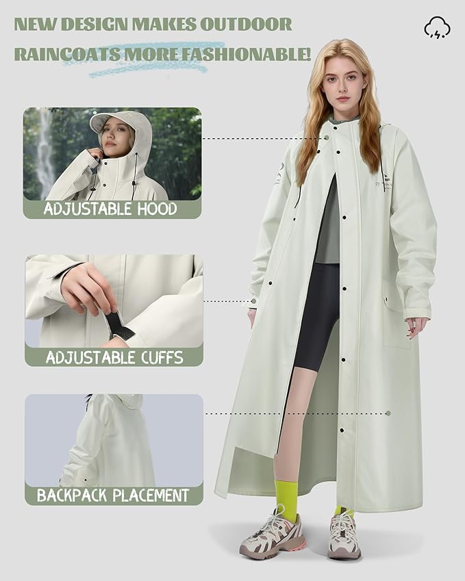 Men's Rain Jacket with Hooded Waterproof Lightweight Packable Long Raincoat Poncho for Women Adults