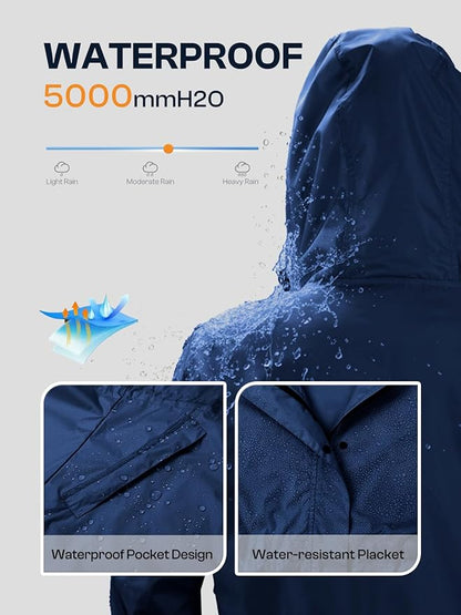 SaphiRose Women's Lightweight Long Rain Jacket Packable Raincoat Hooded Outdoor Trench Coats