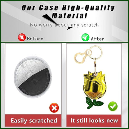 Leather Keychain Holder Case Compatible with AirTag,Cute Protective Shiny Charm Cover with Keyring,Anti-Scratch Finder GPS Tracker Case for Wallet Keys,bag,pets(Yellow Rose)