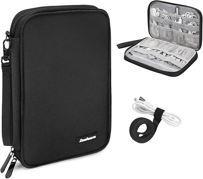 Cord Organizer Travel, Cable Bag, Electronics Organizer Travel Case, Tech Carrying Pouch, Charger Carrying Case, Tech Gifts, Black 11B