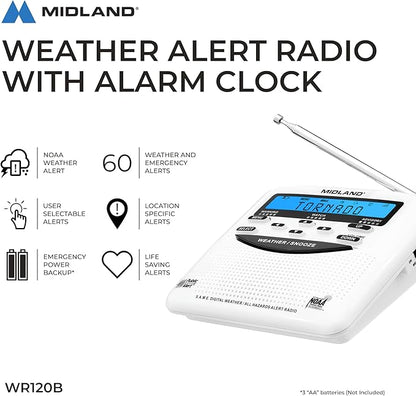 Midland - WR120B - NOAA Emergency Weather Alert Radio - Localized Programming, Trilingual Display, 60+ Emergency Alerts, Alarm, Selectable Alert Tone