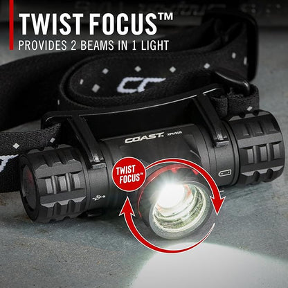 Coast XPH30R 1200 Lumen USB-C Rechargeable Dual Power Headlamp with Twist Focus Beam and Magnetic Base