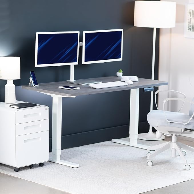 VIVO Electric 60 x 24 in Dual Motor Sit Stand Desk, Memory Height Adjustment, 2B Series, Dark Gray Top White Frame, DESK-KIT-2W6G