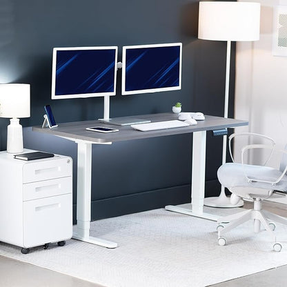 VIVO Electric 60 x 24 in Dual Motor Sit Stand Desk, Memory Height Adjustment, 2B Series, Dark Gray Top White Frame, DESK-KIT-2W6G