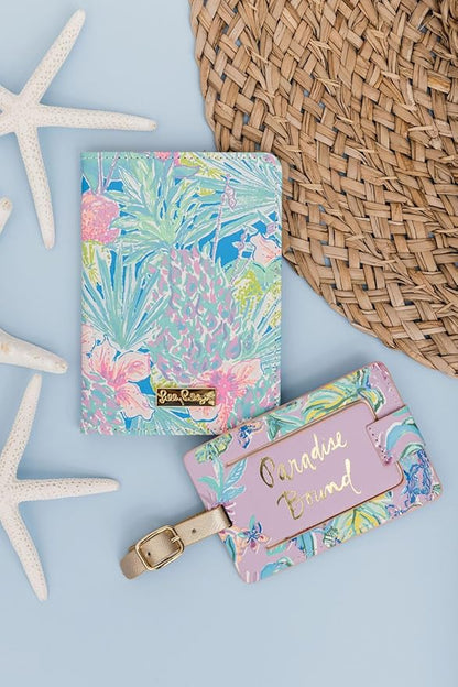 Lilly Pulitzer Leatherette Luggage Tag with Secure Strap, Colorful Suitcase Identifier for Travel